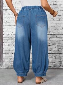 EMERY ROSE Plus Size Loose Relaxed Waist Elastic Waisted Wide Leg Jeans,Teacher Outfits For Women Y2k Women Jeans Baggy Elastic Waist Jeans Baggy Jeans Y2k - Dark Wash - View 3