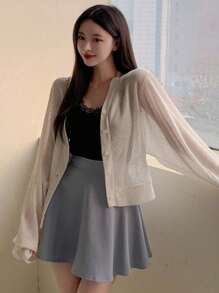 DAZY 1 件女式纯色纽扣式长袖 T 恤女式上衣