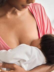 BloomMama Maternity Short Sleeve Nursing Nightgown With Lace&Button,Fashion Loungewear Sleepwear Pajama Dress Sleep Shirt - Pink - View 2