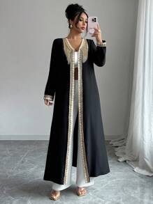 Elenzga Women's Elegant Solid Color Gold Lace Patchwork Cardigan Fall Winter Cloth For Women