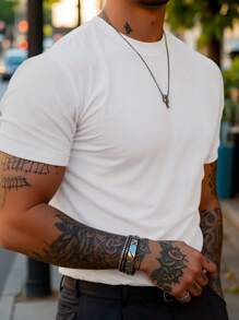 Manfinity Dauomo Men's Solid Color Round Neck Short Sleeve Casual T-Shirt