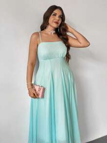 Firerie Plus Size Women's Square Neck Ruffle A-Line Midi Dress,Light Green Summer Elegant Weddimg Guest,High Waist Strap Dress For Valentine's Day,Wedding - Green - View 4
