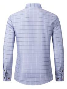 Manfinity Mode Men's Casual Blue Plaid Dress Shirt, Fall, Long Sleeve Top - Grey - View 2