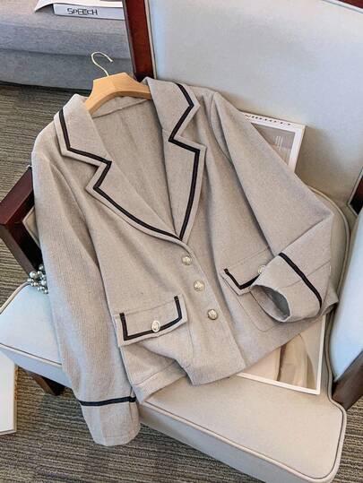 Franclia Áo khoác trang trí kim loại phối ruy băng màu cỡ lớn, thanh lịch cho mùa thu/đông dành cho nữ Áo khoác vest dành cho nữ Áo khoác vest dành cho nữ