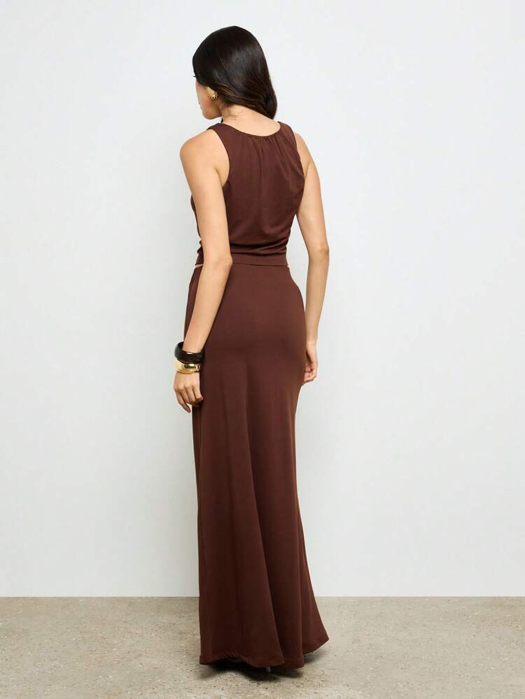 Elegant Ruched Tank And Maxi Skirt Two Piece Outfit