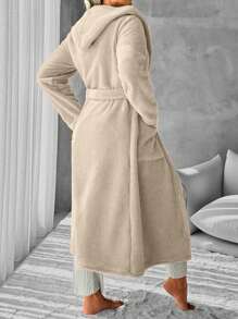 RueChic Women's Hooded Plush Casual Robe - Brown - View 2