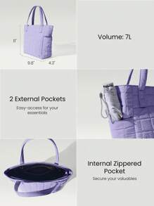 GLOWMODE 7升防水Make It绗缝双手柄手提包，带多个口袋，日常休闲 - 淡紫色 - 查看 4