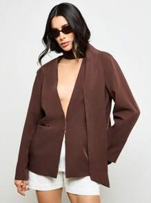 AiiRZ 现代西装外套长袖专业商务办公室正式面试婚礼宾客前开襟结构化定制外套秋冬 - 棕色 - 查看 1