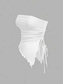 SHEIN MOD 多件式紧身胸衣上衣，侧边系腰褶，复古印花抹胸，秋季上衣，外出上衣，浅粉色背心 - 淺粉色 - 查看 13