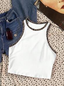 Attitoon 短款粉色休闲简约圆领女式白色背心，适合夏季，音乐节，复古风格，休闲度假风格，性感，可爱，Y2K 椰子女孩，波西米亚风，度假，春假，早午餐，淡蓝色，女生旅行，霓虹海滩氛围，波西米亚风，嬉皮风格，音乐节，适合夏季 - 白色 - 查看 1