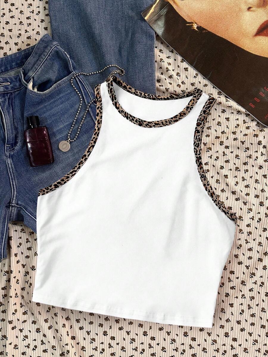 Attitoon 短款粉色休闲简约圆领女式白色背心，适合夏季，音乐节，复古风格，休闲度假风格，性感，可爱，Y2K 椰子女孩，波西米亚风，度假，春假，早午餐，淡蓝色，女生旅行，霓虹海滩氛围，波西米亚风，嬉皮风格，音乐节，适合夏季 - 白色 - 查看 1