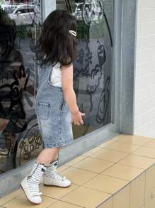 Dazy Kids 女童韩版可爱水洗牛仔背带裤 - 藍色 - 查看 2