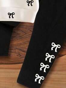 SHEIN Bộ 2 quần legging đen in họa tiết chấm bi mini dễ thương cho bé gái, cổ tròn dày mềm mại, dài tay, thích hợp cho mùa thu/đông - Nhiều màu - Xem 5