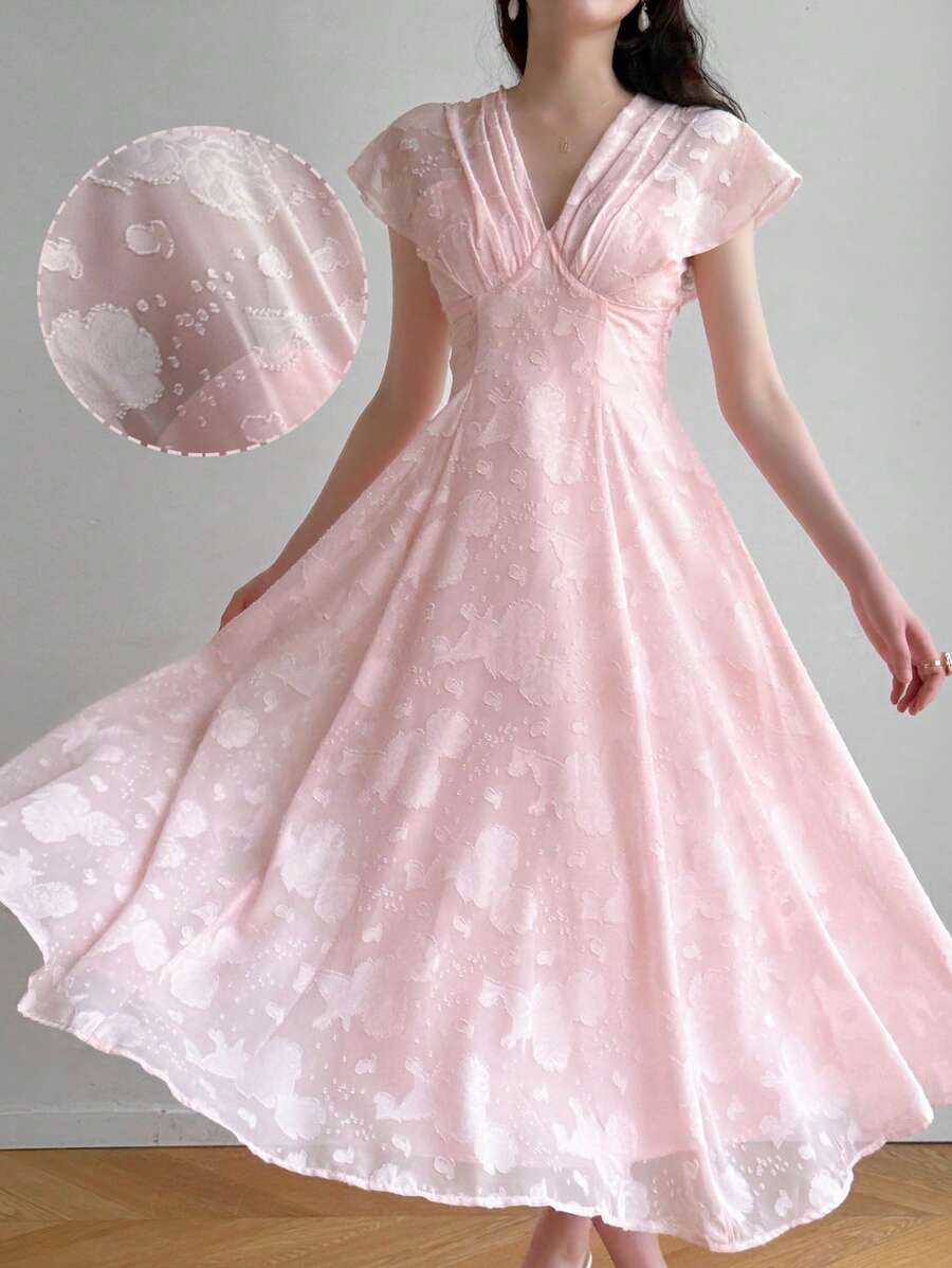 Modelyn 女士优雅镂空袖连衣裙 - 粉色 - 查看 1