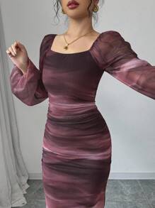 Rafferiza 女士长袖豹纹连衣裙，休闲通勤或毕业礼服，网眼面料 - 彩色 - 查看 4