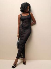 Zolique Sexy Lace Backless Tie Strap Sheer Long Dress, Summer - Black - View 5