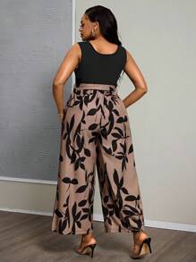 SHEIN PETITE CURVE Plus Size Summer Sleeveless Front Tie Casual Jumpsuit Country Outfits Women For People Of Shorter Stature