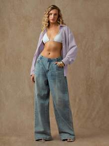 Glamine 休闲宽松长袖衬衫，淡黄色 - 淡紫色 - 查看 4