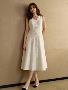 MOTF PREMIUM TWEED BUTTON UP DRESS