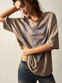 Bohemela Casual Solid Color Knit Round Neck Loose Washed Plus Size T-Shirt,Vintage - Dark Grey - View 3