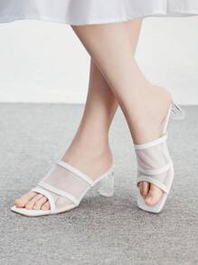 CUCCOO BIZCHIC Women's High Heel Sandals, White Mesh Decor, White High Heels - White - View 3