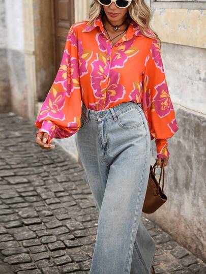 Brillora 印花燈籠袖襯衫