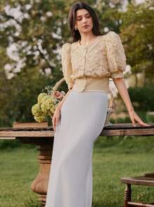 Savoree Summer Fashionable Elegant Niche Patchwork Puff Sleeve Blouse For Women