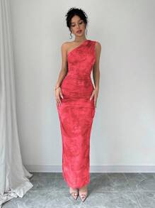 Selianne 女式无袖花卉印花侧开衩时尚修身度假长裙女装 - 粉色 - 查看 3