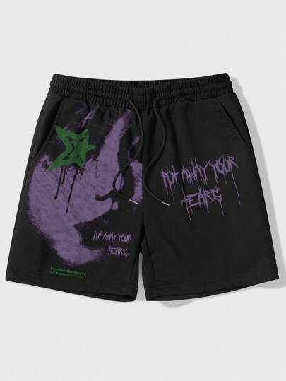 Grunge Punk Men's Portrait Star Print Shorts