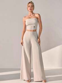 CLARA VERO 2 piezas Crop Top y Pantalón de Pierna Ancha