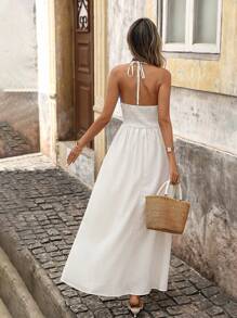 Brillora Women's Summer Embroidered Patchwork Split Hem Dress For Vacation,Beach Outfits For Woman,Vacation,Beach,Vacation Outfits Woman