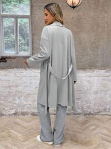 EMERY ROSE 女士休闲通勤纯色风衣 - 淺灰色 - 查看 2