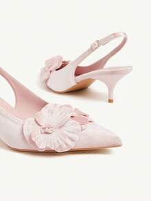 CUCCOO CHICEST 女士优雅尖头花卉装饰天鹅绒小猫跟高跟鞋，浅粉色，适合正式场合、派对、约会、圣诞节、感恩节、生日、情人节 - 藕粉色 - 查看 9