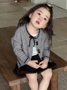 DAZY Baby Girls' Bow Decor Single-Breasted Cardigan Fall,Winter - Grey - View 3