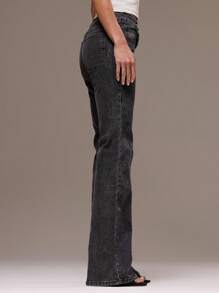 MUSERA 黑色修身喇叭牛仔裤，水洗缝线细节，交叉前襟，波西米亚风，适合节日、假日、冬季休闲、日常穿着，春夏皆宜。 - 黑色 - 查看 3