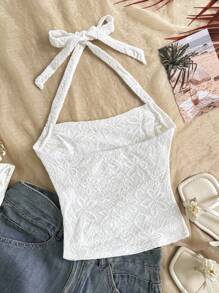 SHEIN Tween Girls' Casual Simple Comfortable Criss-Cross Neck Ruched Waist Design Camisole - White - View 3