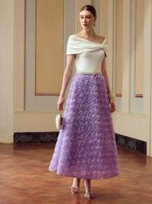 ZEYLAH Damen eleganter einfarbiger A-Linien Rock mit 3D Blumen