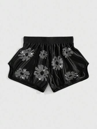 Street Life Short de boxe pour homme à taille élastique avec décor de strass floral