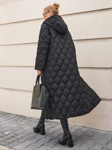 CLARA VERO Áo khoác dài mùa đông chần bông có mũ trùm đầu cho nữ - Màu be - Xem 2