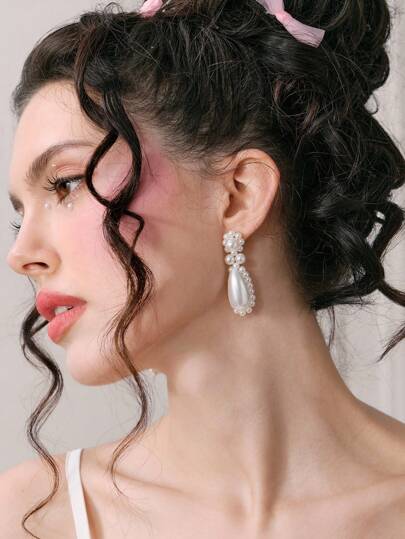 Kawaii 1 Pair Elegant Woven Faux Pearl Earrings, High Quality Vintage Palace Style Chic Fashion Earrings, Niche Design Versatile Item