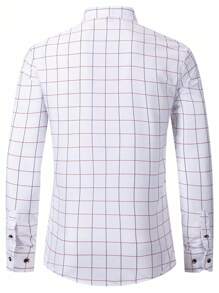 Manfinity Mode Men's Business Casual Blue Plaid Shirt Men Dress Shirt Men Checkered Shirt Men Business Casual Shirt Men White Dress Shirt Men Long Sleeve Shirt, Fall - White - View 2
