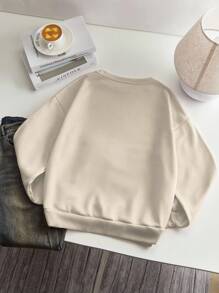 INAWLY 花卉和口号图案保暖内衬运动衫 阳光 幸福 美丽 让我快乐 - 米色 - 查看 2