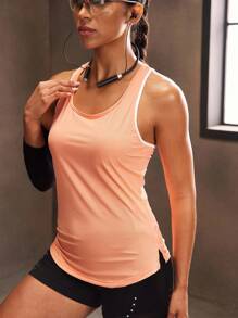 Powerista Top de fitness deportivo informal con estampado de letra como adorno para mujer - Naranja - Ver 3