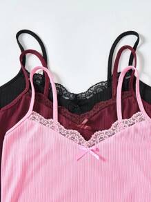 Snug Zone 3 Stücke süßer Spitzen-Patchwork Damen Schlafanzug Set, lässig & bequem