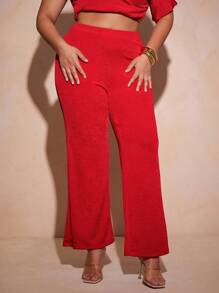 Vixey 纯色针织露肩褶皱开衩下摆侧边细节短袖上衣 - 紅色 - 查看 5