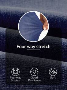 SHEIN Essnce Jeans rectos de talle elástico con cordón a la cintura, lavado, de uso casual diario para mujeres