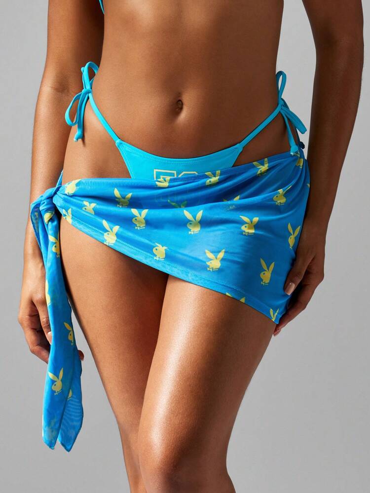 Missguided x Playboy Bunny Sarong Beach Coverup Mesh Side Tie Wrap Skirt Resort Pool Cover Up Sarong Summer Island Fashion