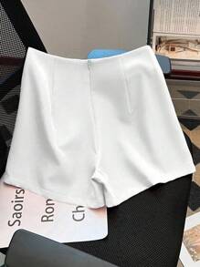 Franclia Quần short nữ cạp cao màu trơn đơn giản đa năng - trắng - Xem 2