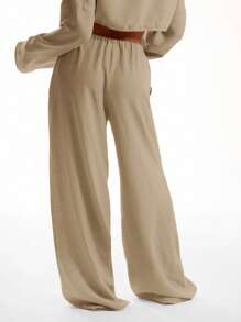 MUSERA Pantaloni de plajă cu imprimeu de in și cordon, cu nod în față, pentru vacanță, vară, primăvară, elegantă, stil boho, casual, ținută de aeroport