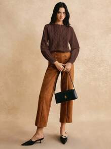 Poéselle Women Casual Solid Color Embroidery Patchwork Shirt - Coffee Brown - View 5